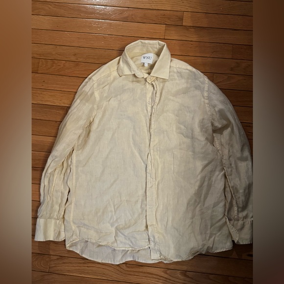 With Nothing Underneath the boyfriend button down: 100% Linen, Lemon yellow - Picture 3 of 5